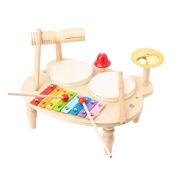 1 комплект барабанной установки для детских музыкальных игрушек Детские Музыкальные инструменты Сенсорные игрушки Цвет дерева
