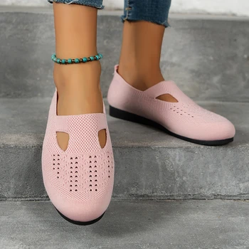 2023 Женская обувь Сетчатая Легкая Дышащая Повседневная обувь без шнуровки, Однотонная Универсальная обувь на плоской подошве с низкой посадкой, Кроссовки Zapatos De Mujer