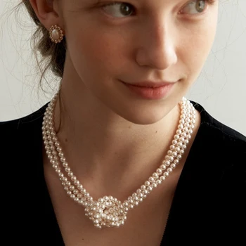3-слойное жемчужное ожерелье с узлом из бисера для женщин, эффектное ожерелье, элегантные винтажные изысканные вечерние украшения для уличной одежды.
