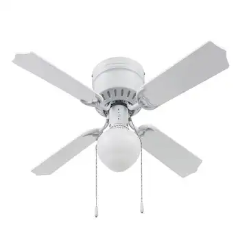 42-дюймовый потолочный вентилятор белого цвета с 4 лопастями, комплектом освещения, натяжными цепями и обратным потоком воздуха