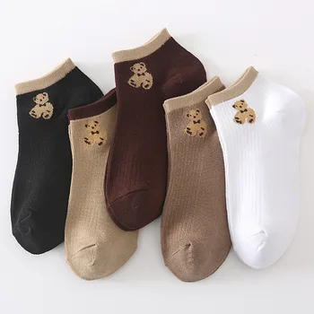 5 пар Весенне-летних женских носков-лодочек Японской академии Thin Bear, однотонные универсальные носки-лодочки с мультяшным низким верхом, 5 пар.