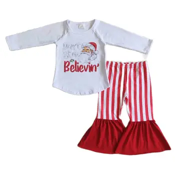 6 A19-30 одежда для маленьких девочек, брючный костюм Санта Клауса в красную и белую полоску, рождественский бутик одежды для девочек, одежда для девочек-подростков