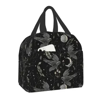 Bolsa de almuerzo personalizada con forma de luna y Cuervo para mujer y niño, fiambrera cálido con aislamiento, bolsas de almace