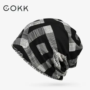 COKK Новая Весенне-летняя Мужская Женская шапочка с напуском и геометрическим рисунком, вязаная шапка, женская Мужская шапка-тюрбан Gorros Bone