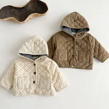 Ins 2023 Зимнее пальто для маленьких мальчиков с вельветовой подкладкой, длинным рукавом и капюшоном, куртка для маленьких мальчиков, Теплая зимняя одежда для новорожденных мальчиков