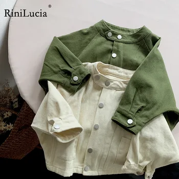 RiniLucia/ Куртки для мальчиков и девочек, осенняя детская верхняя одежда, пальто для малышей, куртка, однотонная детская куртка на пуговицах с длинным рукавом