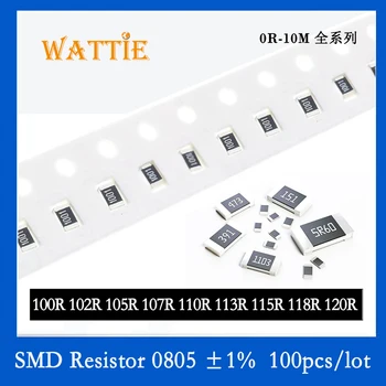 SMD резистор 0805 1% 100R 102R 105R 107R 110R 113R 115R 118R 120R 100 шт./лот микросхемные резисторы 1/8 Вт 2.0 мм * 1.2 мм