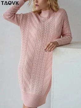 TAOVK, Осенне-зимнее женское повседневное платье-свитер, женские вязаные платья с длинным рукавом, Элегантные Теплые женские