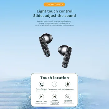 TM10 Наушники Bluetooth 5.3 с сенсорным управлением, Игровые Спортивные наушники, настоящие беспроводные гарнитуры с шумоподавлением, чехол для зарядки микрофона.