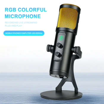 USB Конденсаторный микрофон Настольный игровой микрофон с подсветкой RGB Динамический микрофон для игр Запись потокового видео Студия