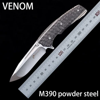 VENOM M390 Карманный складной нож для самообороны, нож для выживания в походе из титанового сплава + рукоятка из углеродного волокна
