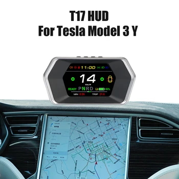 Автоаксессуары Спидометр с головным дисплеем для автомобиля Tesla Model 3 Y Smart HUD Датчик световой подсказки Сигнализация безопасности Время в пути T17
