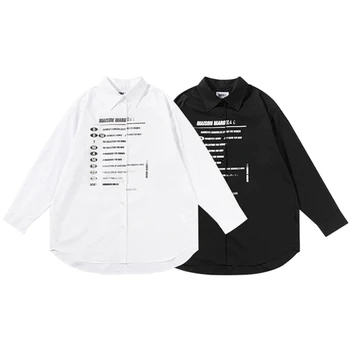 Американская уличная одежда Mm6 Margiela, Рубашки с длинным рукавом, Классический ретро хип-хоп, черно-белый принт, Свободная футболка, Мужская Женская