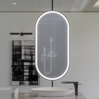 Большое Индивидуальное Подвесное Овальное зеркало с датчиком освещенности в ванной комнате, зеркало в полный рост, Художественная Парикмахерская Espejo, Светодиодный светильник для ванной комнаты