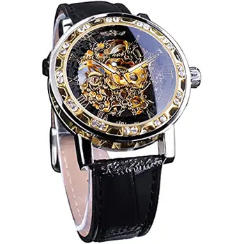 Винтажные ручные механические часы со скелетом, бриллиантами и резьбой, мужские часы-подставки, мужские часы