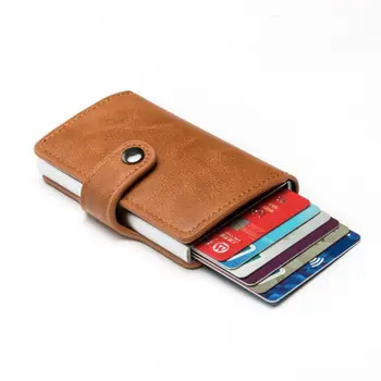 Винтажный кожаный мини-кошелек, автоматический всплывающий держатель кредитной карты, Противоугонный держатель RFID-карты