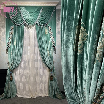 Высококачественная бархатная вышивка павлиньего цвета с утолщенной тенью, шторы для гостиной, спальни, виллы, флокированная пряжа для вышивания