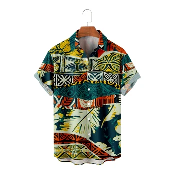 Гавайские рубашки для мужчин с крутым богемным принтом, рубашки с коротким рукавом, художественная роспись, Летние топы, дышащие