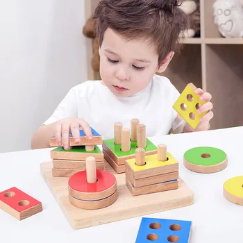Детские Четырехстоечные Строительные Блоки Для Геометрического Моделирования Montessoritoys Macaron Jigsawpuzzle Учебные Пособия Детские Деревянные Игрушки