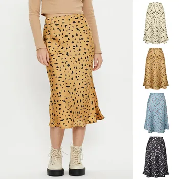 Женская длинная юбка с леопардовым принтом, эластичный пояс, Атласная юбка-трапеция с высокой эластичностью, офисная женская юбка миди
