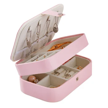 Женская коробка для хранения ювелирных изделий из искусственной кожи, 2-слойный чехол для ожерелья с ушками-гвоздиками