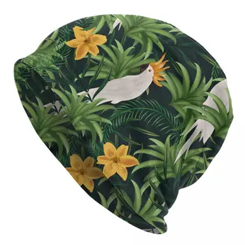 Женская мужская шапочка-бини с тропическими листьями и попугаями, теплая весенне-зимняя уличная шапочка-бини в стиле хип-хоп