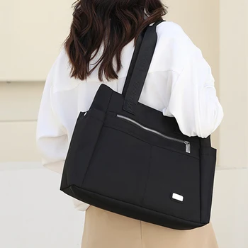 Женская нейлоновая сумка-тоут, водонепроницаемая простая продуктовая сумка, легкая, большой емкости, с множеством карманов, сумка для работы, путешествий, учебы