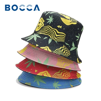 Женская панама Bocca, Мужская Панама, Рыбацкие шляпы, улыбающееся лицо, лист, Череп, 420 Принт, Двусторонняя реверсивная кепка, шляпа-боб, хип-хоп