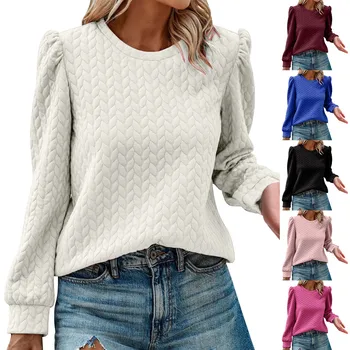 Женские толстовки с длинными рукавами и круглым вырезом, свободные пуловеры, топы