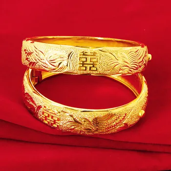 Классический браслет из желтого золота 24 Карат для свадебного открытия, браслет на День Святого Валентина, Обручальные украшения, Подарки