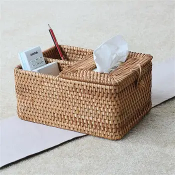Коробка для салфеток из ротанговой соломы С отделкой рабочего стола, организация в стиле пасторального искусства, Коробка для салфеток, лоток для рулонной бумаги, коробка для салфеток ручной работы