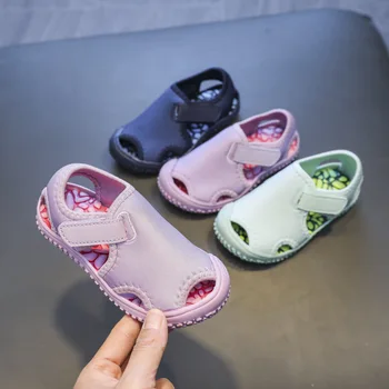 Летние детские пляжные сандалии Tenis для мальчика, однотонная открытая детская обувь с закрытым носком, нескользящая тканевая обувь для девочек, уличные повседневные кроссовки