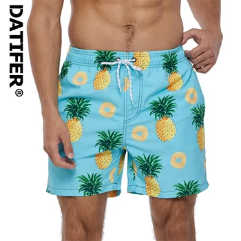 Летние шорты для плавания Datifer, мужские Пляжные брюки с сетчатой подкладкой, Быстросохнущая печать с карманами, купальники