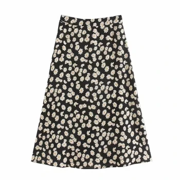 Летняя новая женская юбка трапециевидной формы с принтом маргаритки с высокой талией 2023, модная универсальная юбка средней длины, модная универсальная юбка средней длины.