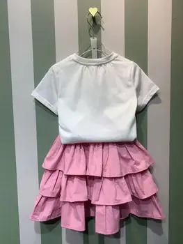 Лето 2023, Новый дизайн, футболка с буквенным цветочным принтом и юбка, комплекты из 2 предметов, платье для девочек