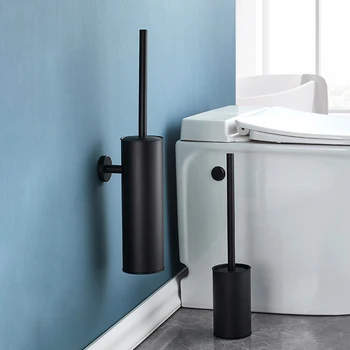 Матовый черный держатель для туалетной щетки из нержавеющей стали, прочный вертикальный настенный ершик для унитаза в ванной комнате ZR2412