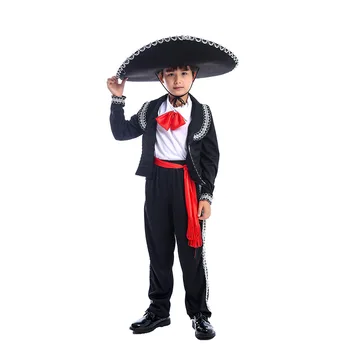 Мексиканский костюм для мальчика, детские традиционные костюмы для танца Мариачи Амиго, костюмы для косплея, наряд на Хэллоуин, пояс-бабочка, шляпа, костюм.