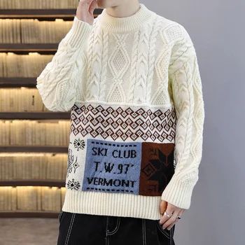 Мода 2023 Осень-зима, мужские утепленные свитера, молодежный шерстяной пуловер с надписью, топы, мужская уличная одежда, теплый свитер