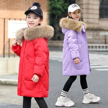 Модная однотонная парка, Детская куртка из искусственного меха с капюшоном, Свободные Детские повседневные куртки, пальто средней длины для девочек Осень-зима XMP301