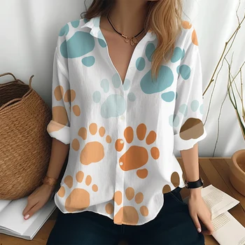 Модная рубашка для офиса, женская классическая однобортная рубашка, креативная осенняя рубашка с длинными рукавами и 3D-принтом в виде собачьей ладони