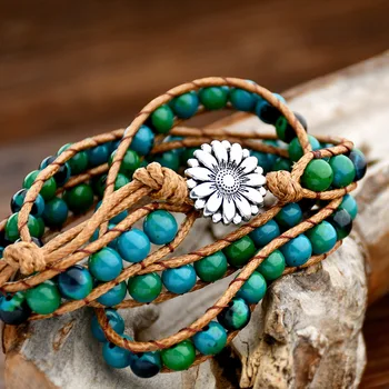 Модный браслет ручной работы в богемном стиле, ювелирные изделия, Зеленые камни, Восковая веревка, нити для оплетки, браслеты, подарочная дропшиппинг