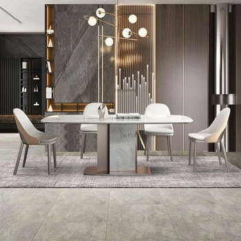 Мраморный прямоугольный стол для столовой, высококачественная бытовая мебель, Балкон, салон, кухня, Длинный стол со стульями, комбинация