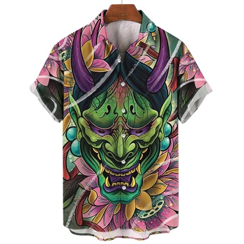 Мужская рубашка Mythical Monster с 3D принтом ужасного лица, топы, винтажные летние рубашки для мужчин, Гавайская мужская блузка, мужская одежда оверсайз