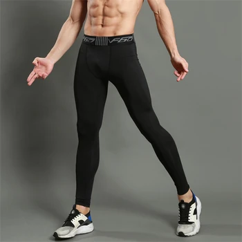 Мужские облегающие эластичные леггинсы, дышащие Быстросохнущие леггинсы, Компрессионные спортивные трусы, брюки для фитнеса, мужская спортивная одежда, черный