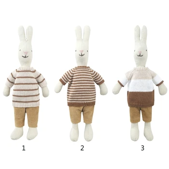 Мультяшный Плюшевый Кролик с вязаным свитером в полоску, Мягкая форма Кролика, Мягкие Игрушки для детей, Успокаивающий Подарок для сна