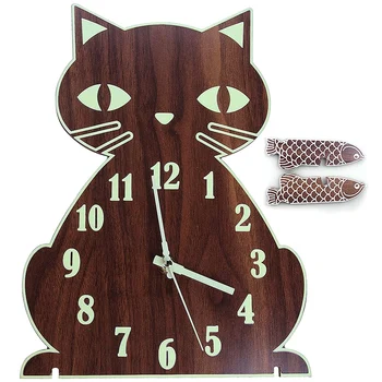 Настенные часы с ночником, Светящиеся настенные часы с цифрами и стрелками, светящиеся в темноте, Декоративные деревянные настенные часы Cat