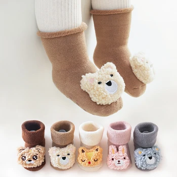 Нескользящие носки для новорожденных, милые носки для кукол с мультяшными животными для маленьких мальчиков и девочек, осенне-зимние домашние носки для 0-3 лет