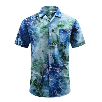 Новая Гавайская рубашка с принтом 2023, мужские модные Этнические Рубашки с коротким рукавом, Повседневная Гавайская рубашка с принтом, Блузка, Пляжная одежда, Мужская
