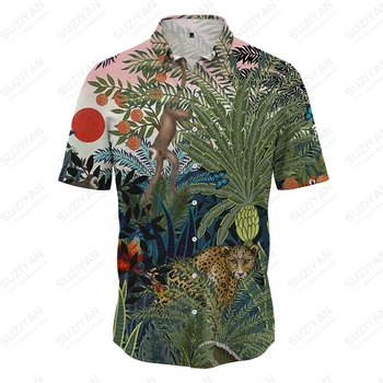 Новая летняя мужская рубашка с коротким рукавом Повседневная рубашка с коротким рукавом с 3D печатью Гавайские каникулы Рубашка с коротким рукавом Модная Свободная рубашка