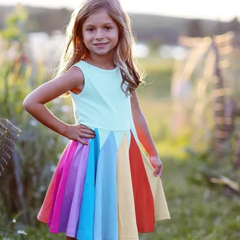 Новая летняя одежда для маленьких девочек, Модная Радужная хлопковая расцветка с короткими рукавами, милые вечерние платья для детей, платье принцессы для девочек